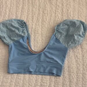 Blue Puff Sleeve Girls Dance Top